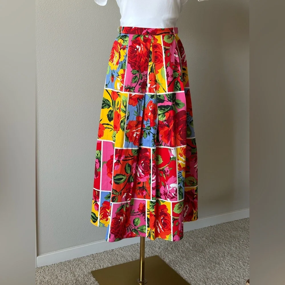 NWT New York & Company Floral Patchwork Boho Colorful Midi Skirt - L